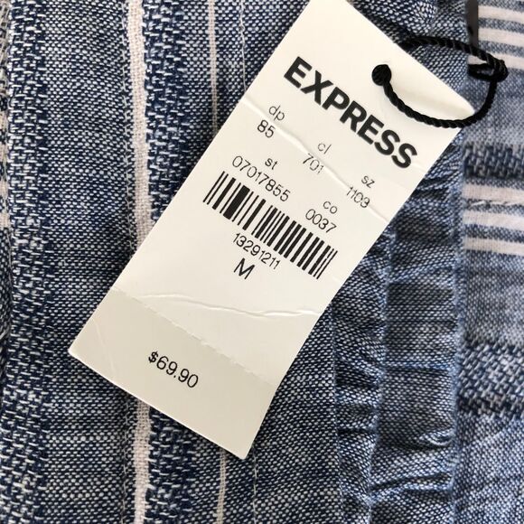 NWT Express Wms M Blue Striped High Waist Linen Blend Pants Wide Split Leg - Picture 4 of 12